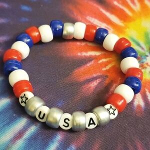 Beaded Red White Blue USA Kandi Bracelet
